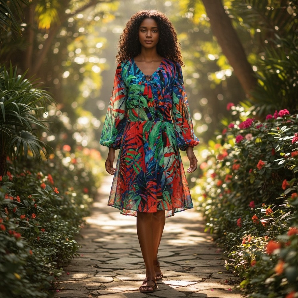 Farm Rio Anthropologie Dress S Multi New Tropical Leaf Tassel Mini Balloon Slit